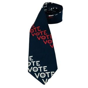 Vtg‎ VOTE Necktie Regal Designer Collection Red White Blue Polyester Smiley Face